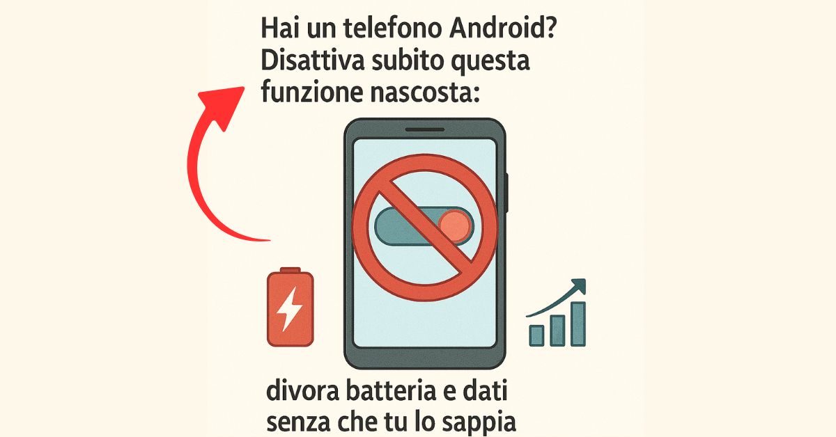 Android con simbolo di avviso ⚠️ e interruttore di sincronizzazione attiva